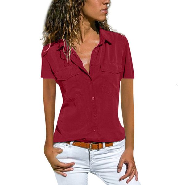 plus size women casual blouse solid color short sleeve turn down collar with pockets buttons blouse regular summer loose pullover, White
plus size women casual blouse solid color short sleeve turn down collar with pockets buttons blouse regular summer loose pullover, White