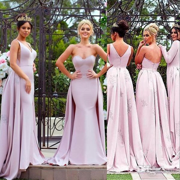 long mermaid bridesmaid dresses sweetheart overskirts applique beaded western backless custom wedding guest maid of honor gowns, White;pink
long mermaid bridesmaid dresses sweetheart overskirts applique beaded western backless custom wedding guest maid of honor gowns, White;pink
