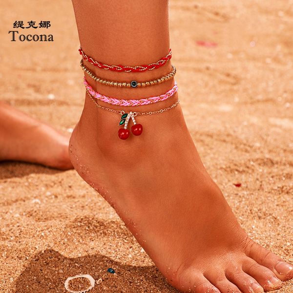 boho 4pcs/sets gold bead foot chain lovely cherry colorful rope barefoot sandals anklets for women jewelry gift 9000, Red;blue
boho 4pcs/sets gold bead foot chain lovely cherry colorful rope barefoot sandals anklets for women jewelry gift 9000, Red;blue