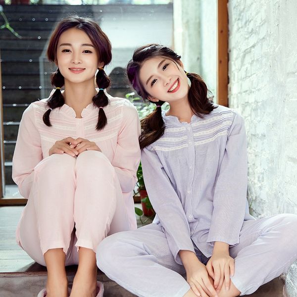 v3fmz pajamas women's regular solid color pastoral cardigan air-conditioned autumn long set home clothes home clothes set sleeve cotton, Blue;red 
v3fmz pajamas women's regular solid color pastoral cardigan air-conditioned autumn long set home clothes home clothes set sleeve cotton, Blue;red