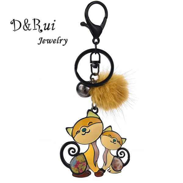 cute cartoon animal cat keychain for women kids fashion enamel jewelry charm friend gifts fur ball pom pom key chain rings, Silver
