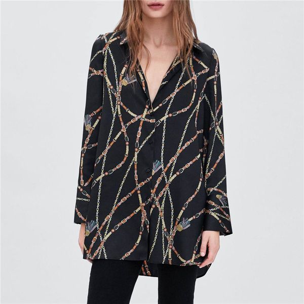 2020 new spring and autumn women blouse fashion printing chain pattern lapel cardigan long section all-match ladies shirt, White
2020 new spring and autumn women blouse fashion printing chain pattern lapel cardigan long section all-match ladies shirt, White