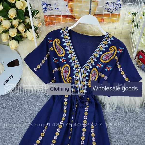 uaajx fashionable thai ethnic style dress dressnational dress2020 summer new women's loose short-sleeved waist cotton and linen embroid, Black;gray
uaajx fashionable thai ethnic style dress dressnational dress2020 summer new women's loose short-sleeved waist cotton and linen embroid, Black;gray