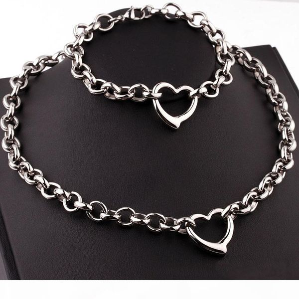 titanium steel 2pcs jewelry sets high polished o link chain heart charm necklace & bracelet women bangle gold silver
titanium steel 2pcs jewelry sets high polished o link chain heart charm necklace & bracelet women bangle gold silver