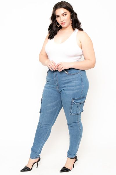 womens plus size cargo jeans spring autumn fat woman pocket stretch demin patns lady high fashion oversize trousers, Blue
womens plus size cargo jeans spring autumn fat woman pocket stretch demin patns lady high fashion oversize trousers, Blue