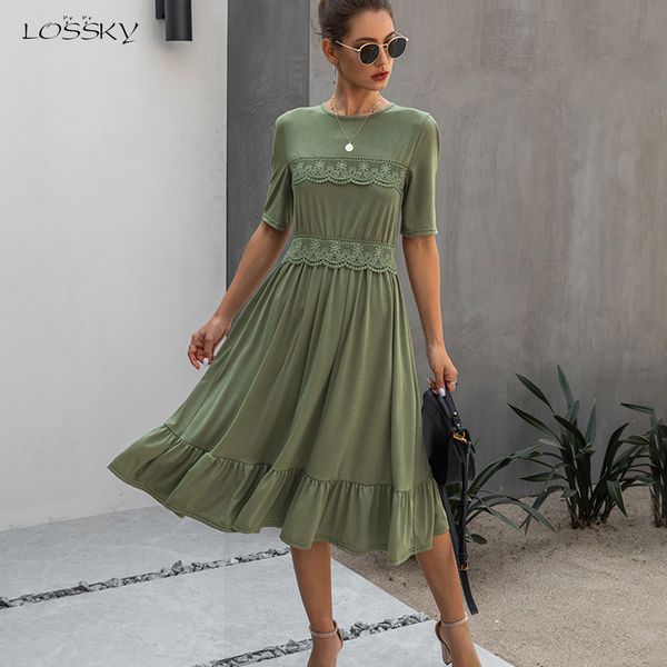 women midi dress t-shirt summer black lace patchwork ruffle ruched long dresses green casual ladies fitted clothes 2020 everyday, Black;gray
women midi dress t-shirt summer black lace patchwork ruffle ruched long dresses green casual ladies fitted clothes 2020 everyday, Black;gray