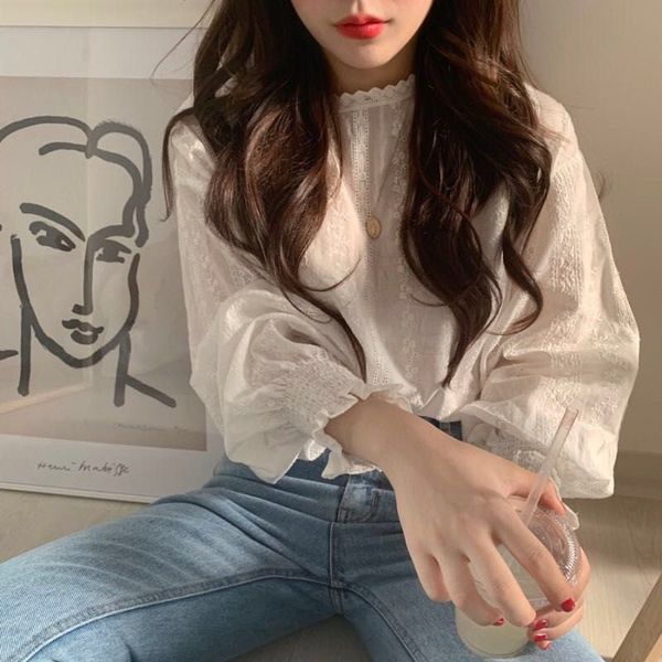 women lace bottoming blouse casual chiffon round neck summer lace long-sleeved blouse, White
women lace bottoming blouse casual chiffon round neck summer lace long-sleeved blouse, White