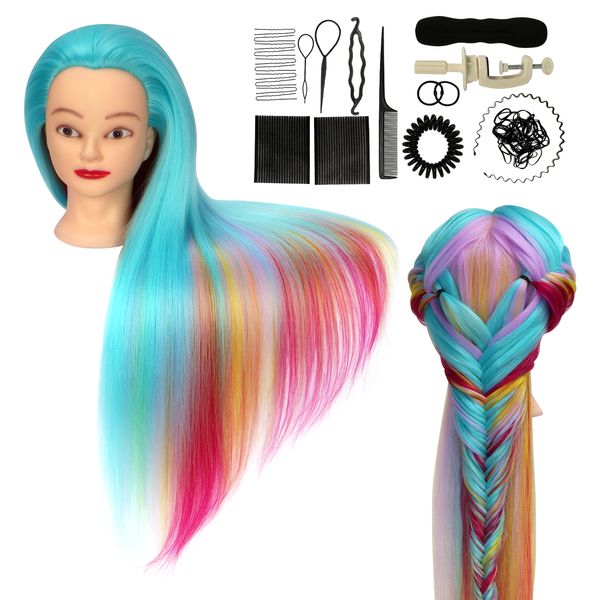 mannequin head hairdressing practice training doll heads cosmetology colorful hair styling mannequins heads with clamp + practice tools, White
mannequin head hairdressing practice training doll heads cosmetology colorful hair styling mannequins heads with clamp + practice tools, White