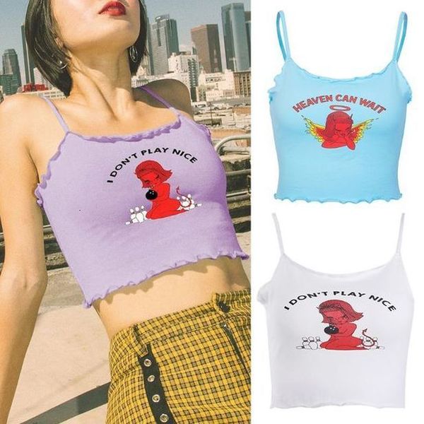 womens spaghetti straps ruffles trim tube crop cute little devil letters print harajuku camisole slim funny streetwear, White
womens spaghetti straps ruffles trim tube crop cute little devil letters print harajuku camisole slim funny streetwear, White