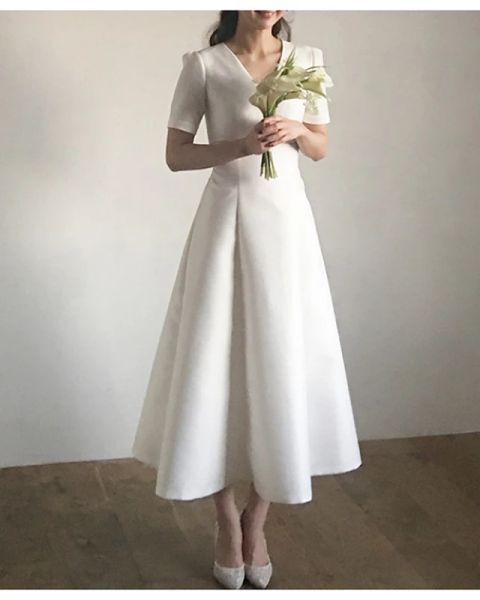 a-line wedding dresses v neck sweep / brush train satin short sleeve cap sleeve formal simple vintage plus size 1950s with draping, White
a-line wedding dresses v neck sweep / brush train satin short sleeve cap sleeve formal simple vintage plus size 1950s with draping, White