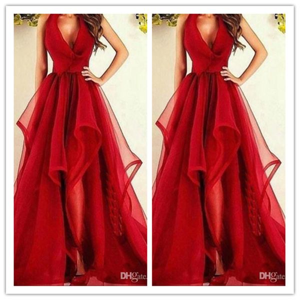 2020 red halter v neck prom dresses a line tulle sweep train bridesmaid gowns simple ruffle custom made formal evening dress, Black;red
2020 red halter v neck prom dresses a line tulle sweep train bridesmaid gowns simple ruffle custom made formal evening dress, Black;red