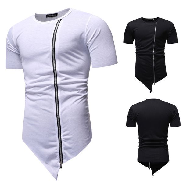 2019 new trendy mens t-shirt contrast slant shoulder zipper leather diagonal hem short sleeve v-neck t-shirt clothing homme, White;black
2019 new trendy mens t-shirt contrast slant shoulder zipper leather diagonal hem short sleeve v-neck t-shirt clothing homme, White;black