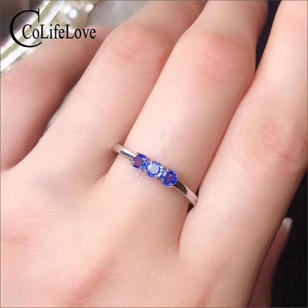 colife jewelry 100% natural sapphire ring 3mm real sapphire silver ring 925 silver sapphire jewelry gift for girl