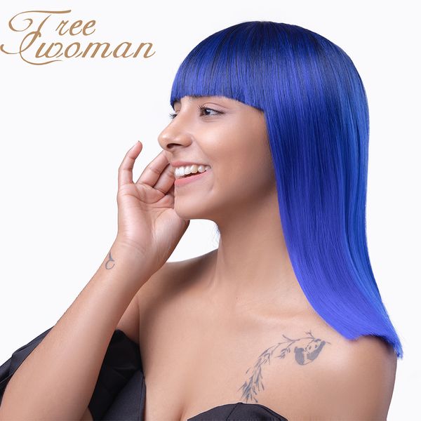 oman 14in straight synthetic hair wig with bangs medium length wigs for women ombre blue mixed wig heat resistant hair, Black
oman 14in straight synthetic hair wig with bangs medium length wigs for women ombre blue mixed wig heat resistant hair, Black