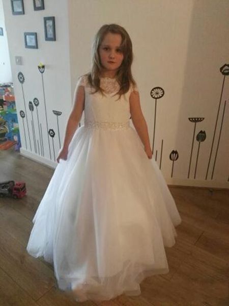 lace white flower girls dresses a line jewel illusion t -shirt covered button beaded tulle tiered skirts beauty b128, White;blue
lace white flower girls dresses a line jewel illusion t -shirt covered button beaded tulle tiered skirts beauty b128, White;blue