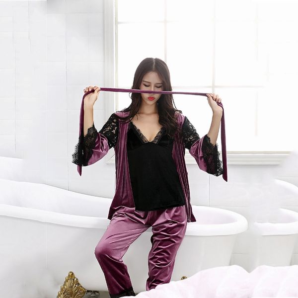ygu4w new korean velvet pajamas pajamas lace autumn and winter gold velvet women's home wear lace long-sleeved trousers three-piece set, Blue;red
ygu4w new korean velvet pajamas pajamas lace autumn and winter gold velvet women's home wear lace long-sleeved trousers three-piece set, Blue;red