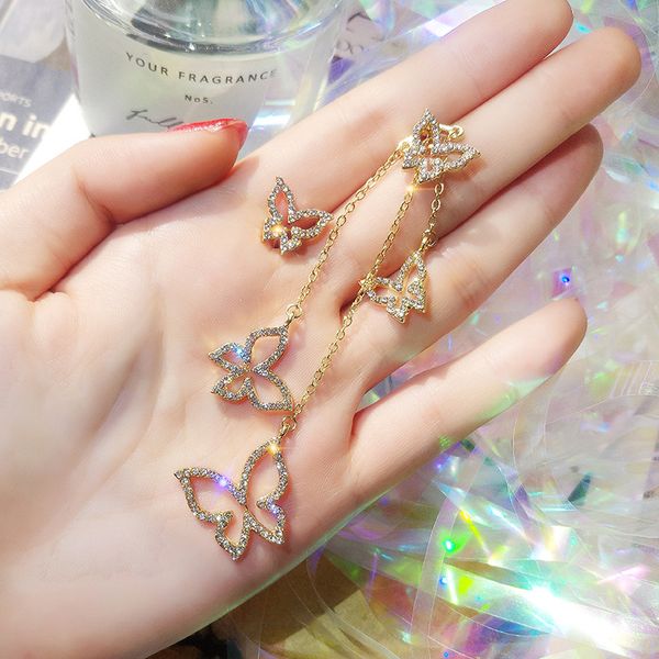 cute female crystal butterfly drop earrings gold color big tassel earrings boho wedding jewelry long dangle for women, Silver
cute female crystal butterfly drop earrings gold color big tassel earrings boho wedding jewelry long dangle for women, Silver