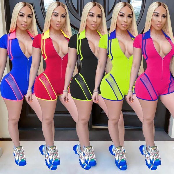 women's bodycon romper short sleeve deep v neck lapel zip front mesh see-through jumpsuit leotard overall playsuits, Black;white
women's bodycon romper short sleeve deep v neck lapel zip front mesh see-through jumpsuit leotard overall playsuits, Black;white