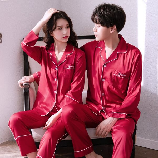 vcsol couple pajamas female summer home clothes and trousers imitation silk casual solid color korean men's thin long-sleeved trousers, Blue;red
vcsol couple pajamas female summer home clothes and trousers imitation silk casual solid color korean men's thin long-sleeved trousers, Blue;red
