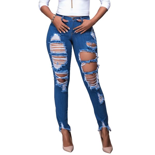women's jeans women elastic destroyed ripped skinny hole bleached pocket trousers casual denim slim tight pencil pants, Blue
women's jeans women elastic destroyed ripped skinny hole bleached pocket trousers casual denim slim tight pencil pants, Blue