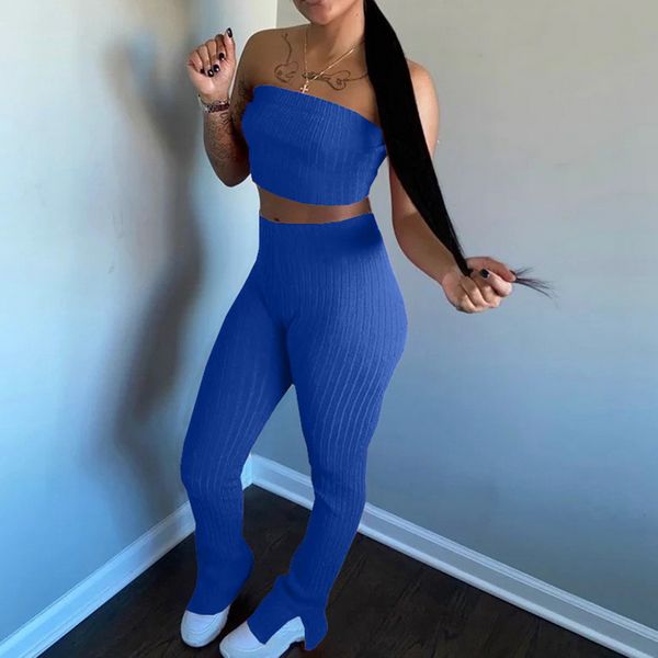 women 2-piece set crop pants suit off shoulder matching sets night club outfits summer clothes, Black;blue
women 2-piece set crop pants suit off shoulder matching sets night club outfits summer clothes, Black;blue