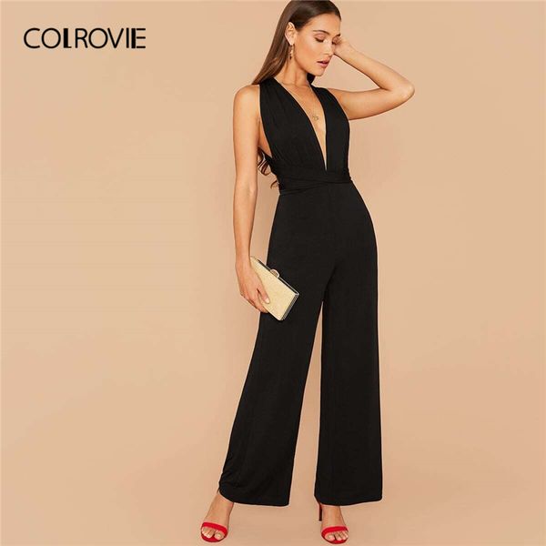 colrovie black multi way open back wide leg jumpsuit high waist solid jumpsuits women 2020 spring backless halter jumpsuits, Black;white
colrovie black multi way open back wide leg jumpsuit high waist solid jumpsuits women 2020 spring backless halter jumpsuits, Black;white