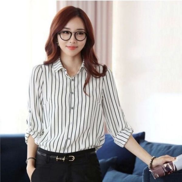 spring autumn women stripped casual office and blouses plus size striated long sleeve ol style women shirt, White
spring autumn women stripped casual office and blouses plus size striated long sleeve ol style women shirt, White