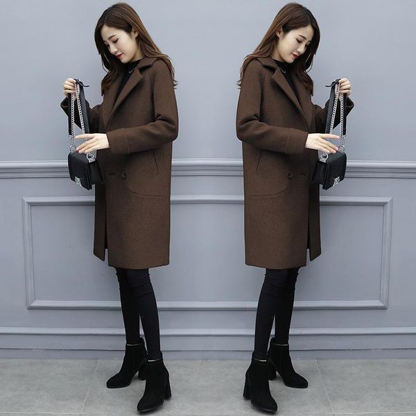 women 2020 autumn winter woolen coat female mid-long new temperament women's popular outerwear ladies thicken warm jackets l65, Black
women 2020 autumn winter woolen coat female mid-long new temperament women's popular outerwear ladies thicken warm jackets l65, Black