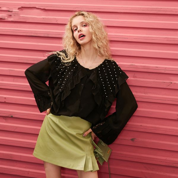 black solid pearls beaded casual chiffon ruffle blouse women 2020 summer new see-through korean ladies daily, White
black solid pearls beaded casual chiffon ruffle blouse women 2020 summer new see-through korean ladies daily, White