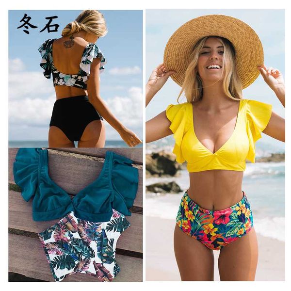 women's swimwear 2021 swimsuit women high waist bikini ruffle set push up bathing suit print beach wear summer biquini female, White;black
women's swimwear 2021 swimsuit women high waist bikini ruffle set push up bathing suit print beach wear summer biquini female, White;black