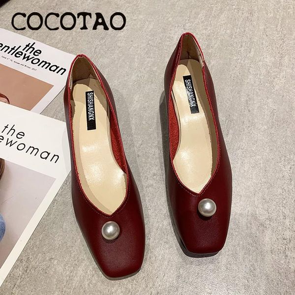 dress shoes 2021 summer korean version of simple pearl single female shallow mouth ladies all-match thick heel square toe commuter, Black
