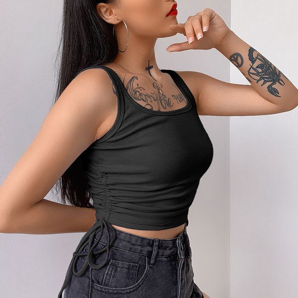2020 european and american style new women's pleated sling short vest navel strap bottoming knitted top, White
2020 european and american style new women's pleated sling short vest navel strap bottoming knitted top, White