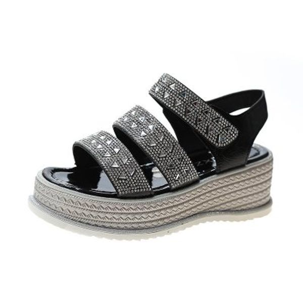 2020 summer new casual wild thick bottom wedge sandals fashion rhinestone muffin bottom large size female sandals, Black
2020 summer new casual wild thick bottom wedge sandals fashion rhinestone muffin bottom large size female sandals, Black
