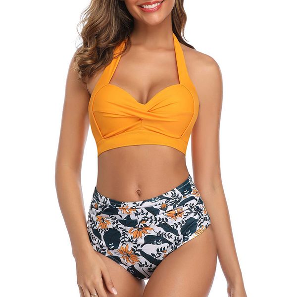 women bikini two piece swimsuit print high waist swimsuit set halter bathing suit plus size beachwear 2020 summer, White;black
women bikini two piece swimsuit print high waist swimsuit set halter bathing suit plus size beachwear 2020 summer, White;black