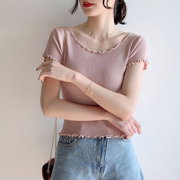 f1uv8 summer short-sleeved ice silk knitted women's slim-fit and slimming wooden ear edge t-shirt t-shirt high waist short open navel c, White
f1uv8 summer short-sleeved ice silk knitted women's slim-fit and slimming wooden ear edge t-shirt t-shirt high waist short open navel c, White