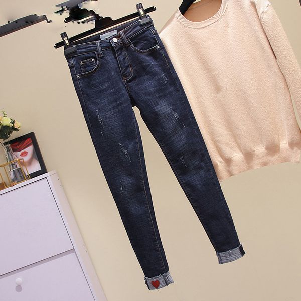 new slim elastic jeans pencil woman cuffs jeans heart-shaped patch women fashion mid waist feminina ankle-length pants, Blue
new slim elastic jeans pencil woman cuffs jeans heart-shaped patch women fashion mid waist feminina ankle-length pants, Blue