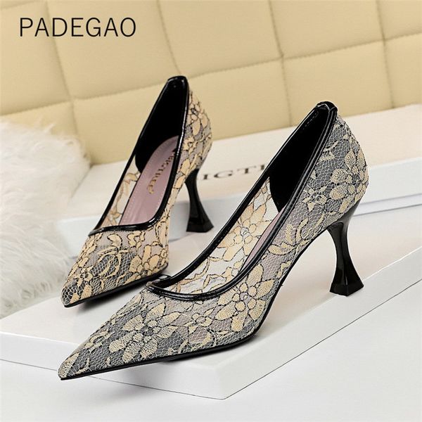 2020 women shoes lace high-heeled fashion casual party women's shoes, Black