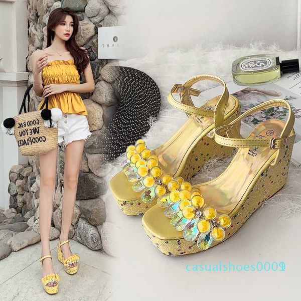2020 fashion women sandals flower decor open toe wedges high heels ankle buckle strap summer dress ladies sandals yellow/silver c09 c01, Black
2020 fashion women sandals flower decor open toe wedges high heels ankle buckle strap summer dress ladies sandals yellow/silver c09 c01, Black