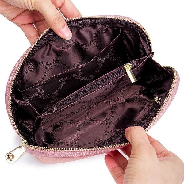 lady wrist leather hand bags large-capacity genuine leather clutches women zipper small shell pouch coins change case