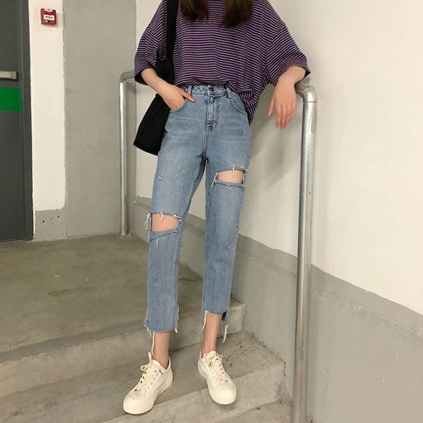 women's jeans spring autumn 2021 denim female mm high waist ripped hole loose large size 4xl slim wide-leg students cropped trousers, Blue
women's jeans spring autumn 2021 denim female mm high waist ripped hole loose large size 4xl slim wide-leg students cropped trousers, Blue
