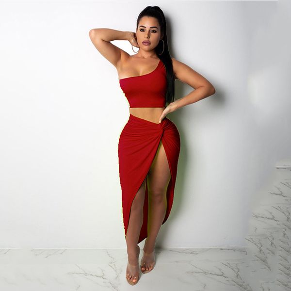 2020 black color two piece set dress for women one shoulder side ruched high split dress female bandange vestidos, Black;gray
2020 black color two piece set dress for women one shoulder side ruched high split dress female bandange vestidos, Black;gray