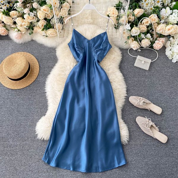 high-end ladies elegant dress dress skirt women's summer temperament v-neck satin drape backless strap, Black;gray
high-end ladies elegant dress dress skirt women's summer temperament v-neck satin drape backless strap, Black;gray