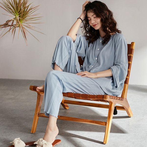 owee4 nicia pajamas women's spring and autumn cotton long sleeve stripes simple elegant fashion solid color cardigan clothes clothes ho, Blue;red
owee4 nicia pajamas women's spring and autumn cotton long sleeve stripes simple elegant fashion solid color cardigan clothes clothes ho, Blue;red