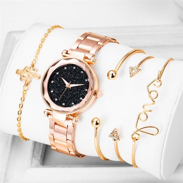 5pcs set luxury watches women stainless steel strap starry dial bracelet wristwatch ladies diamond quartz clock saat, Slivery;brown
5pcs set luxury watches women stainless steel strap starry dial bracelet wristwatch ladies diamond quartz clock saat, Slivery;brown