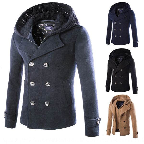 men's winter new casual youth hat stitching solid color double-breasted woolen coat coat woolwool wool for men, Black
men's winter new casual youth hat stitching solid color double-breasted woolen coat coat woolwool wool for men, Black