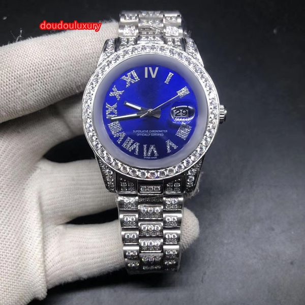 trend men's fashion watches boutique selling diamond watches blue face silver diamond stainless steel watch automatic calendar watch, Slivery;brown
trend men's fashion watches boutique selling diamond watches blue face silver diamond stainless steel watch automatic calendar watch, Slivery;brown