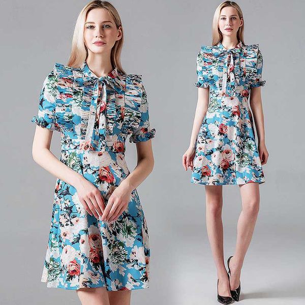 summer dress women holiday woman dress floral print unique ruffle bow collar short sleeve slim dresses for women sl518, Black;gray
summer dress women holiday woman dress floral print unique ruffle bow collar short sleeve slim dresses for women sl518, Black;gray