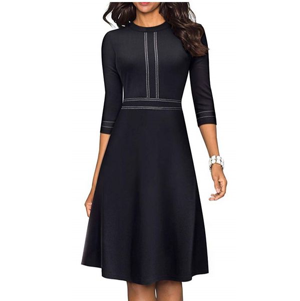 cross-border new european and american womens waisted three-quarter sleeve round neck elegant a- line dress, White;black
cross-border new european and american womens waisted three-quarter sleeve round neck elegant a- line dress, White;black