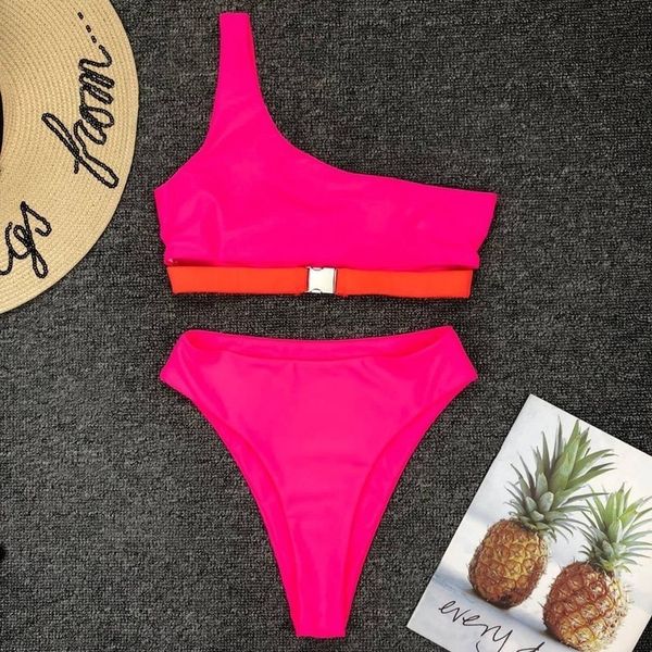vintage high waist bikini 2020 neon pink one shoulder solid push up solid swimsuit bather brazilian bathing suit buckle biquini, White;black
vintage high waist bikini 2020 neon pink one shoulder solid push up solid swimsuit bather brazilian bathing suit buckle biquini, White;black