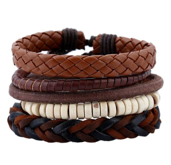 cowhide bracelet braided wax rope multi layer bracelet wooden beads men's leather bracelet size adjustable 5styles/1set, Black
cowhide bracelet braided wax rope multi layer bracelet wooden beads men's leather bracelet size adjustable 5styles/1set, Black